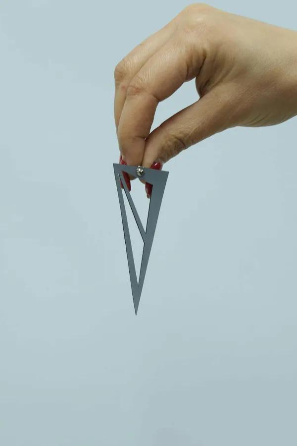 Reflective Triangle Statement Earrings with Geometric Cutout Design