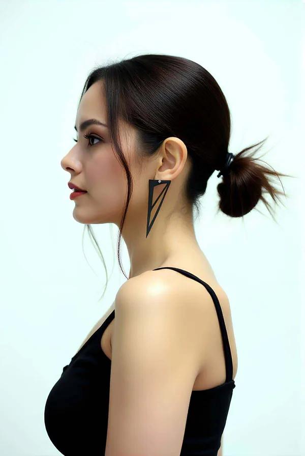 Black Laser-Cut Triangle Statement Earrings