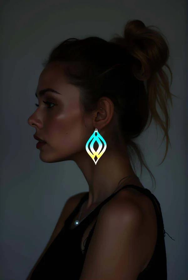 Reflective Laser Cut Drop Earrings with Gradient Motif
