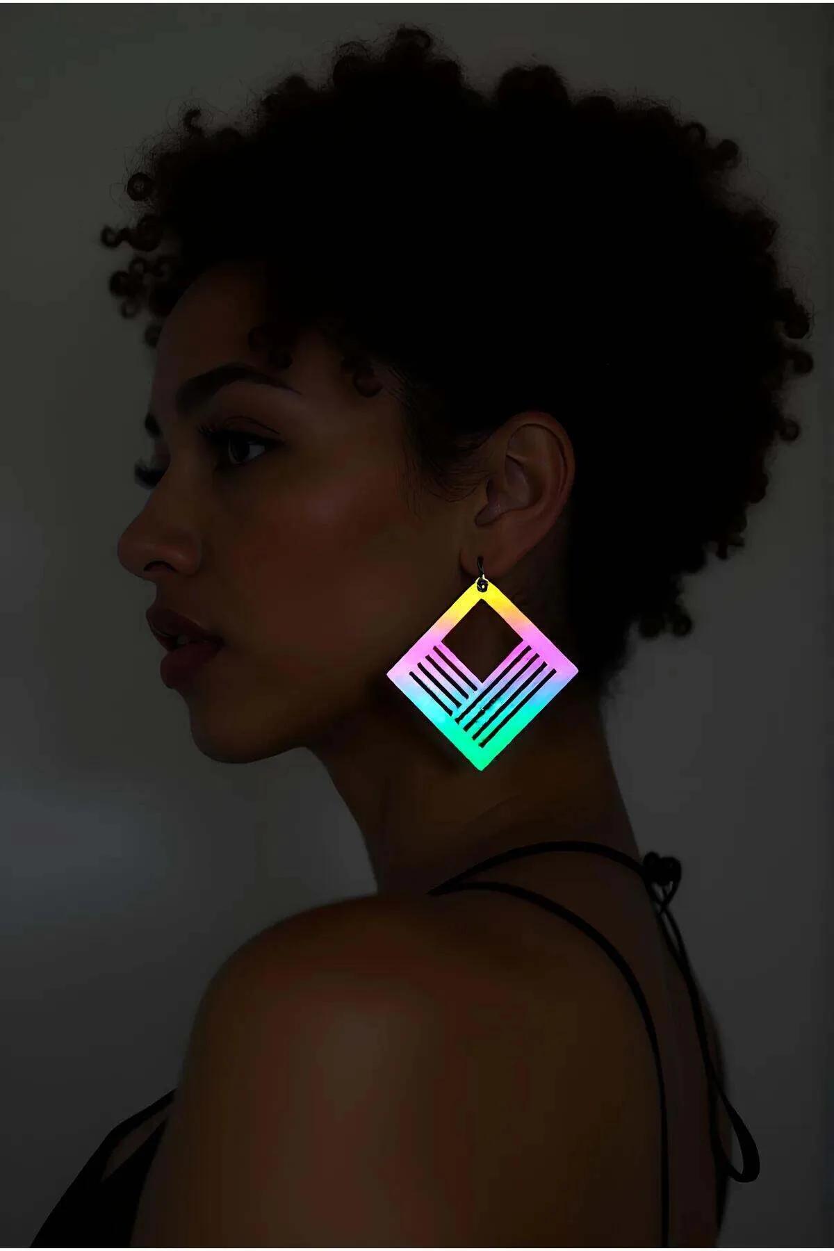 Reflective Geometric Square Laser Cut Earrings