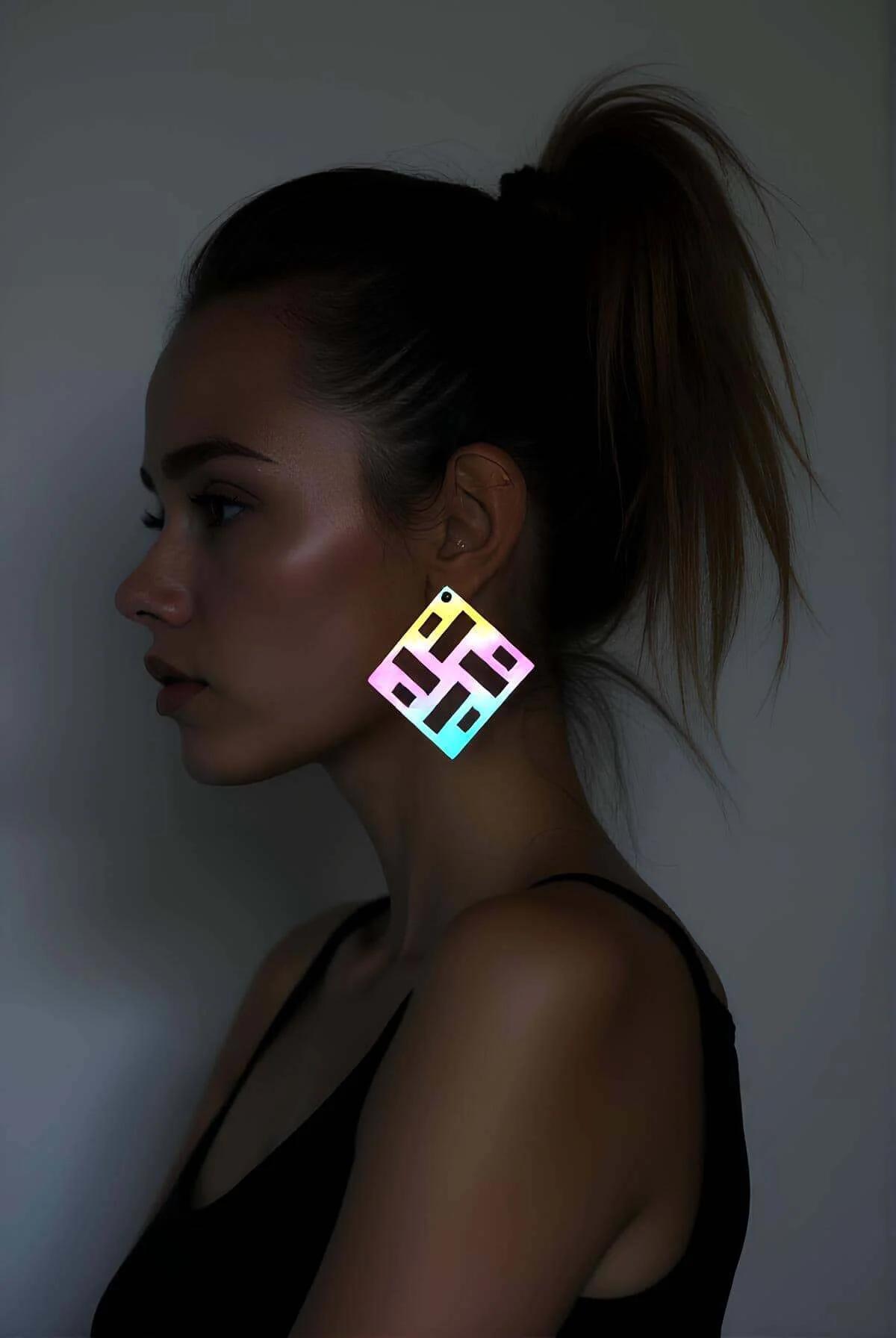 Reflective Geo-Square Laser Cut Drop Earrings