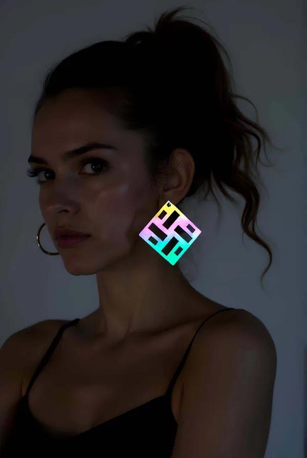 Reflective Geo-Square Laser Cut Drop Earrings