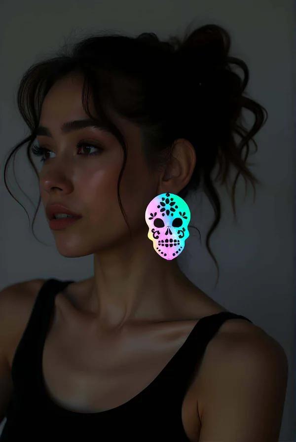 Reflective Sugar Skull Drop Earrings