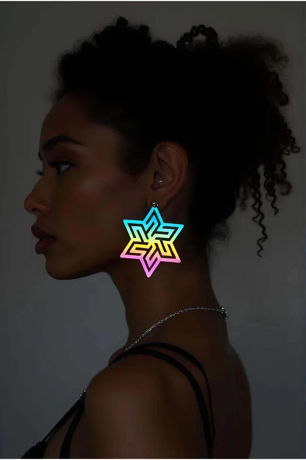 Rainbow Holographic Star Statement Earrings