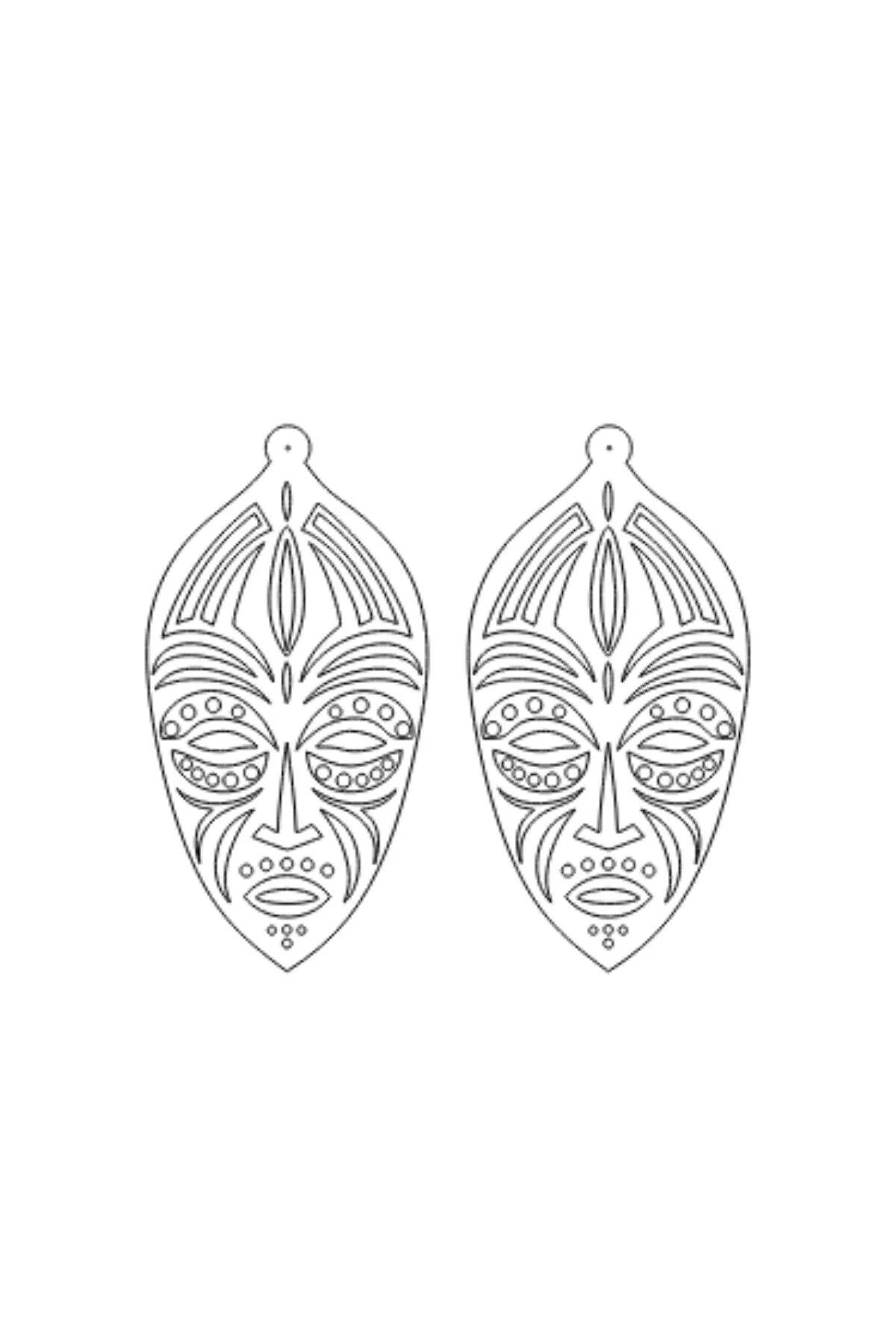 White Reflective Tribal Face Drop Earrings
