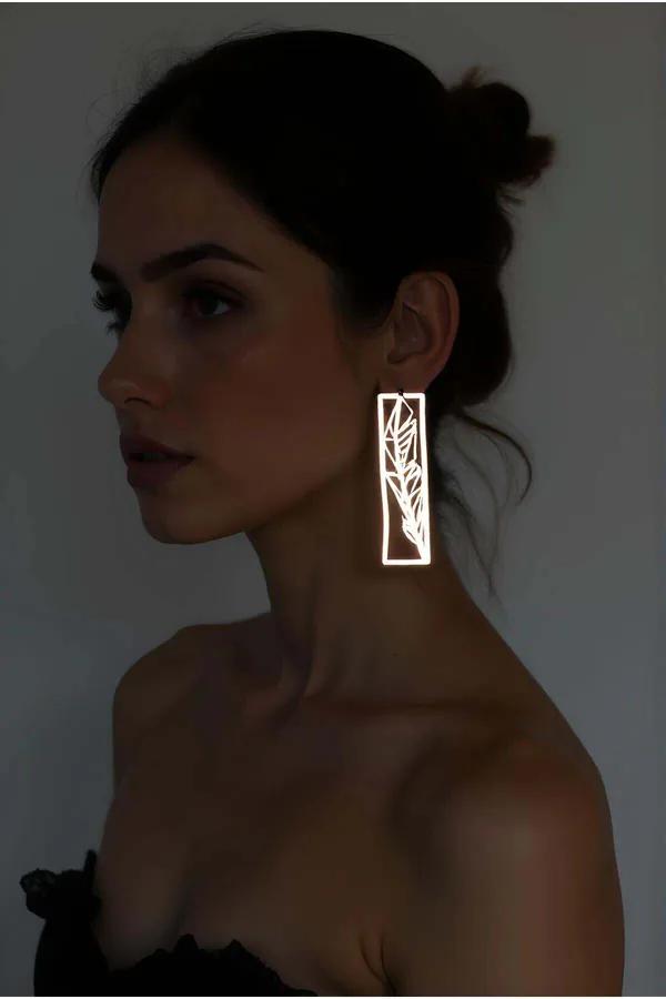 Reflective Laser-Cut Rectangle Feather Earrings