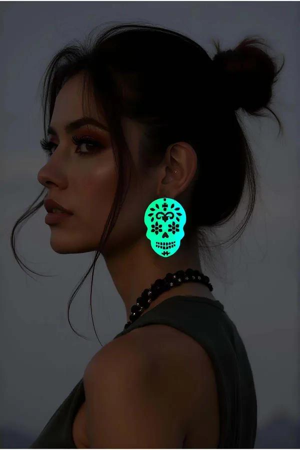 Glow-in-the-Dark Skull Earrings with Ornate Filigree Design