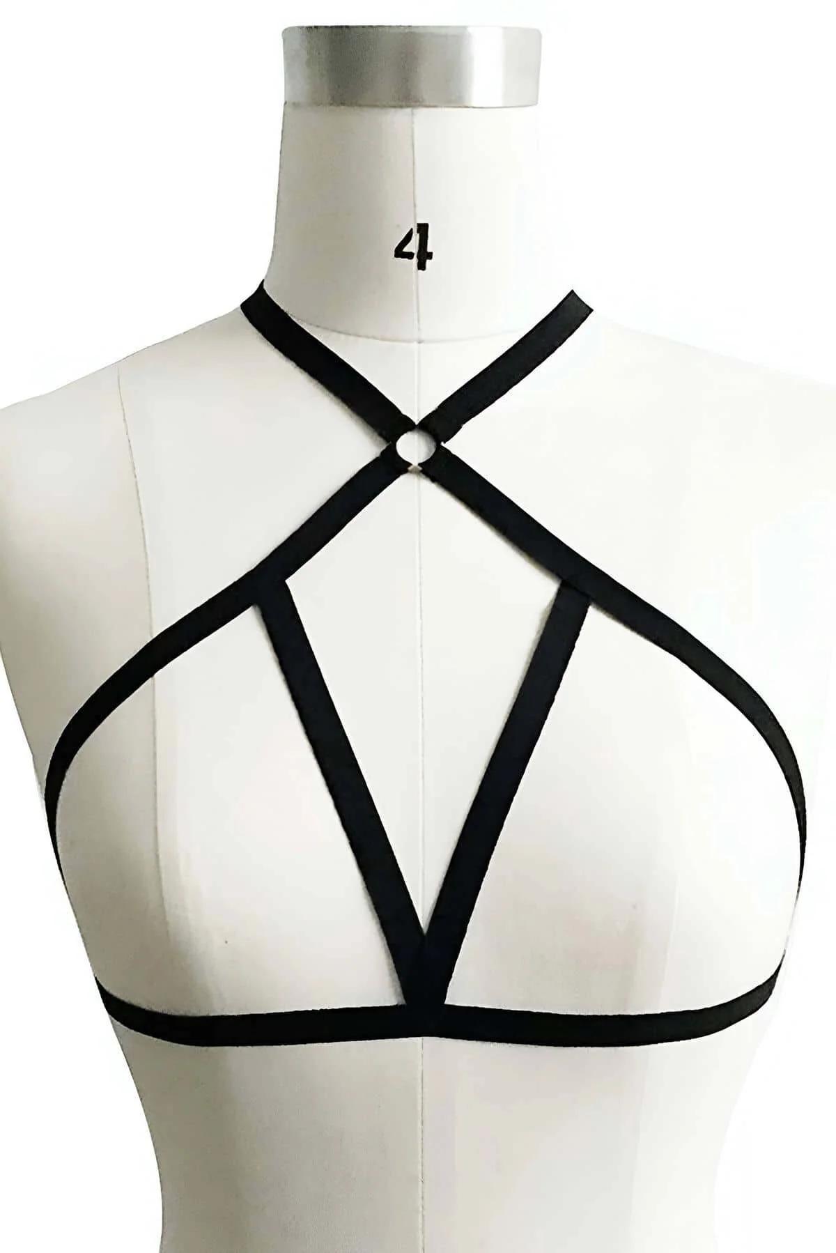 Strappy Chest Harness with Choker and O-Ring Detail