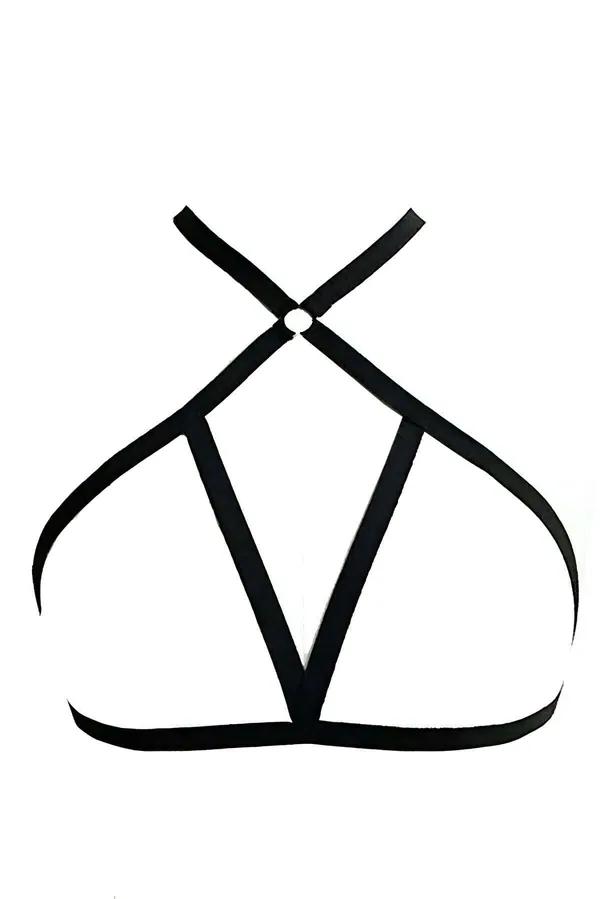 Strappy Chest Harness with Choker and O-Ring Detail