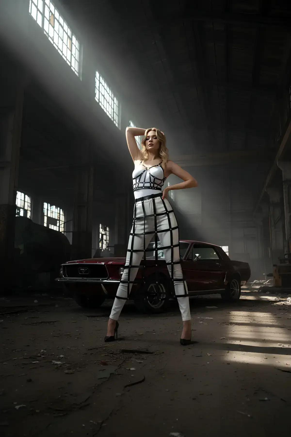 Caged Faux Leather Skirt & Matching Crop Top Harness Set