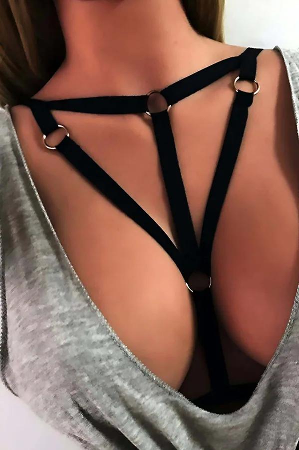 Adjustable Strappy Chest Harness with O-Ring Details