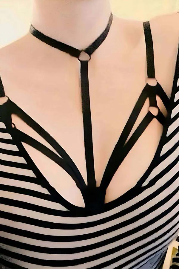 Strappy Chest Harness with Choker and O-Ring Detail