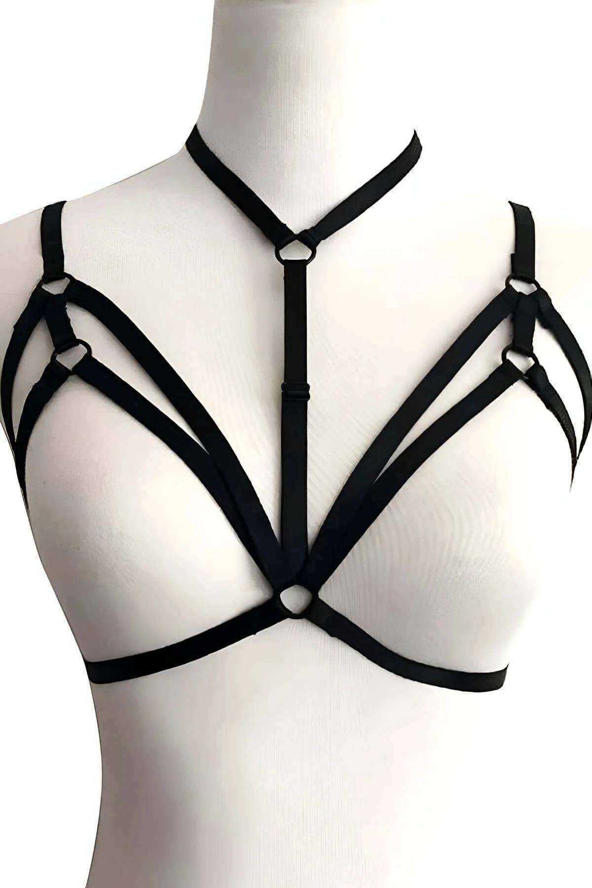 Strappy Chest Harness with Choker and O-Ring Detail