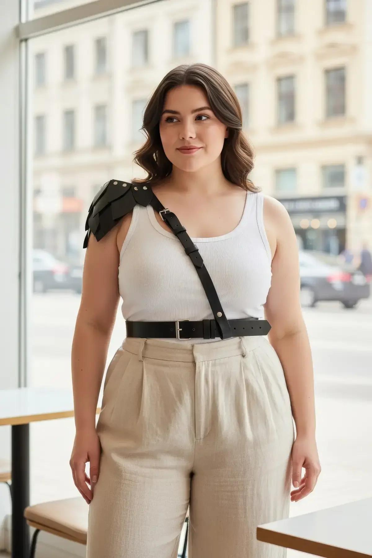 Shoulder Harness with Tiered Faux Leather Epaulette