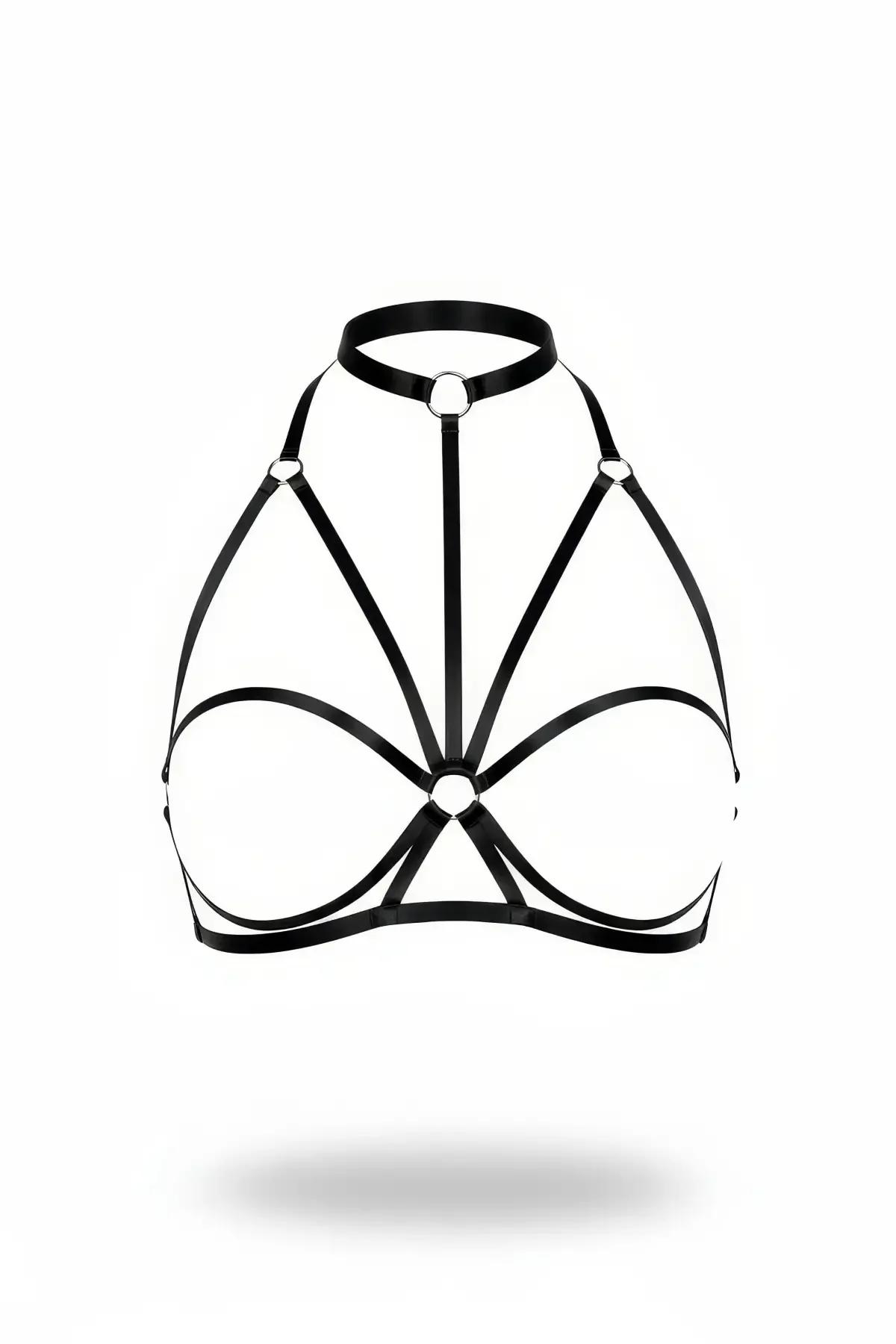 High Collar Chest Harness with Central O-Ring Detail