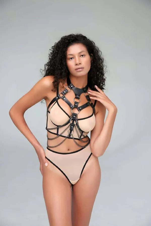 Strappy Harness with O-Ring & Chain Accents