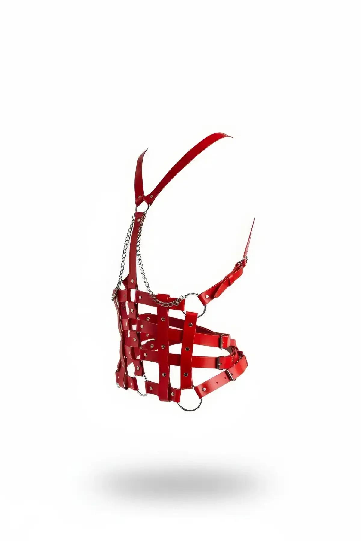 Caged Faux Leather Torso Harness with Shoulder Straps & Chains