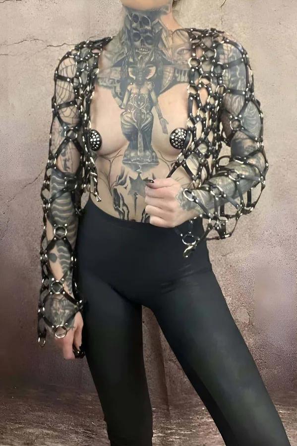 Full Body Harness with Mesh Sleeves and Rings