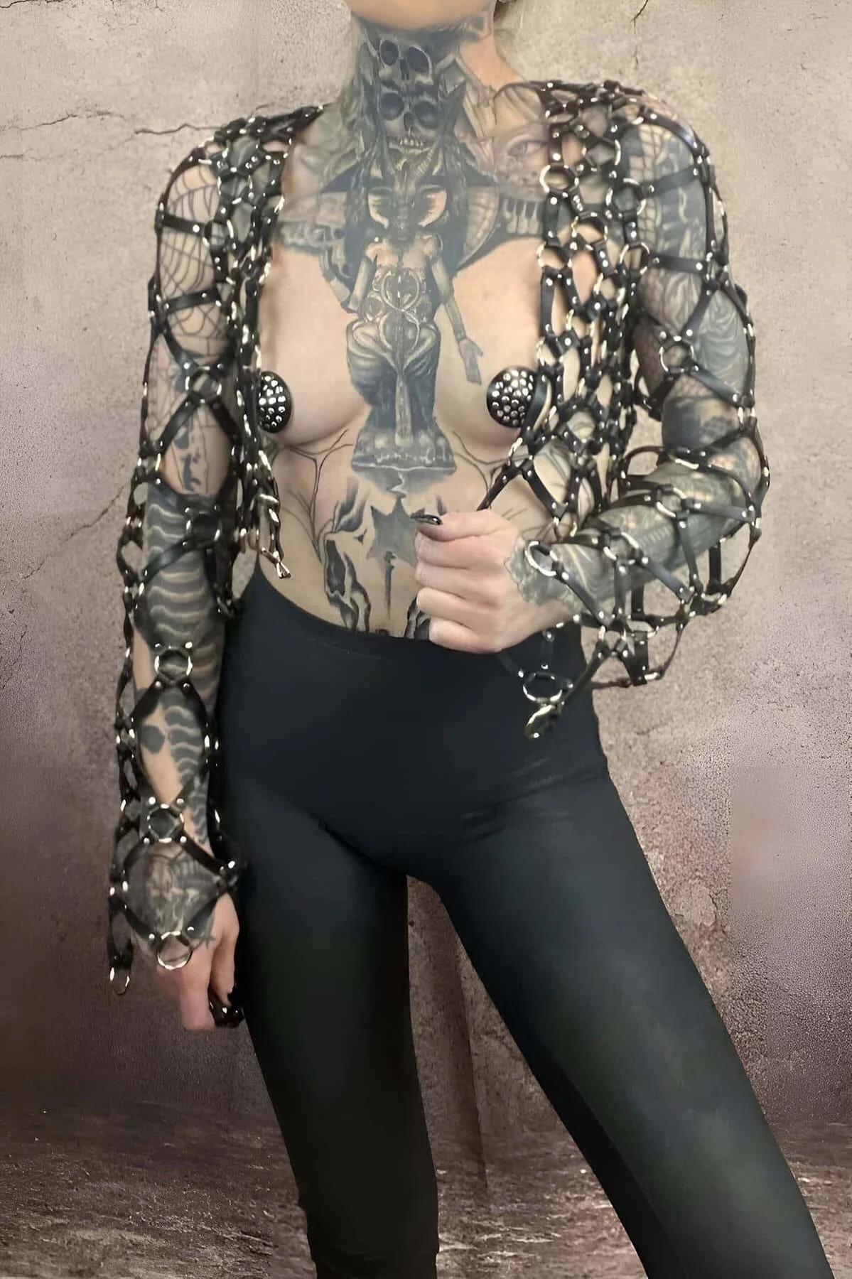 Full Body Harness with Mesh Sleeves and Rings