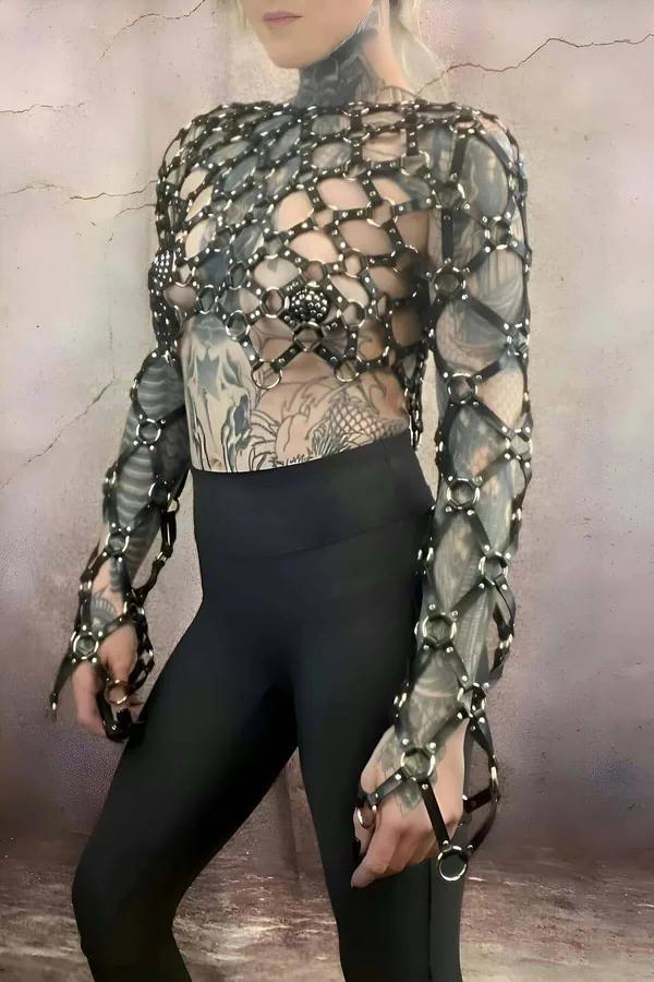Full Body Harness with Mesh Sleeves and Rings