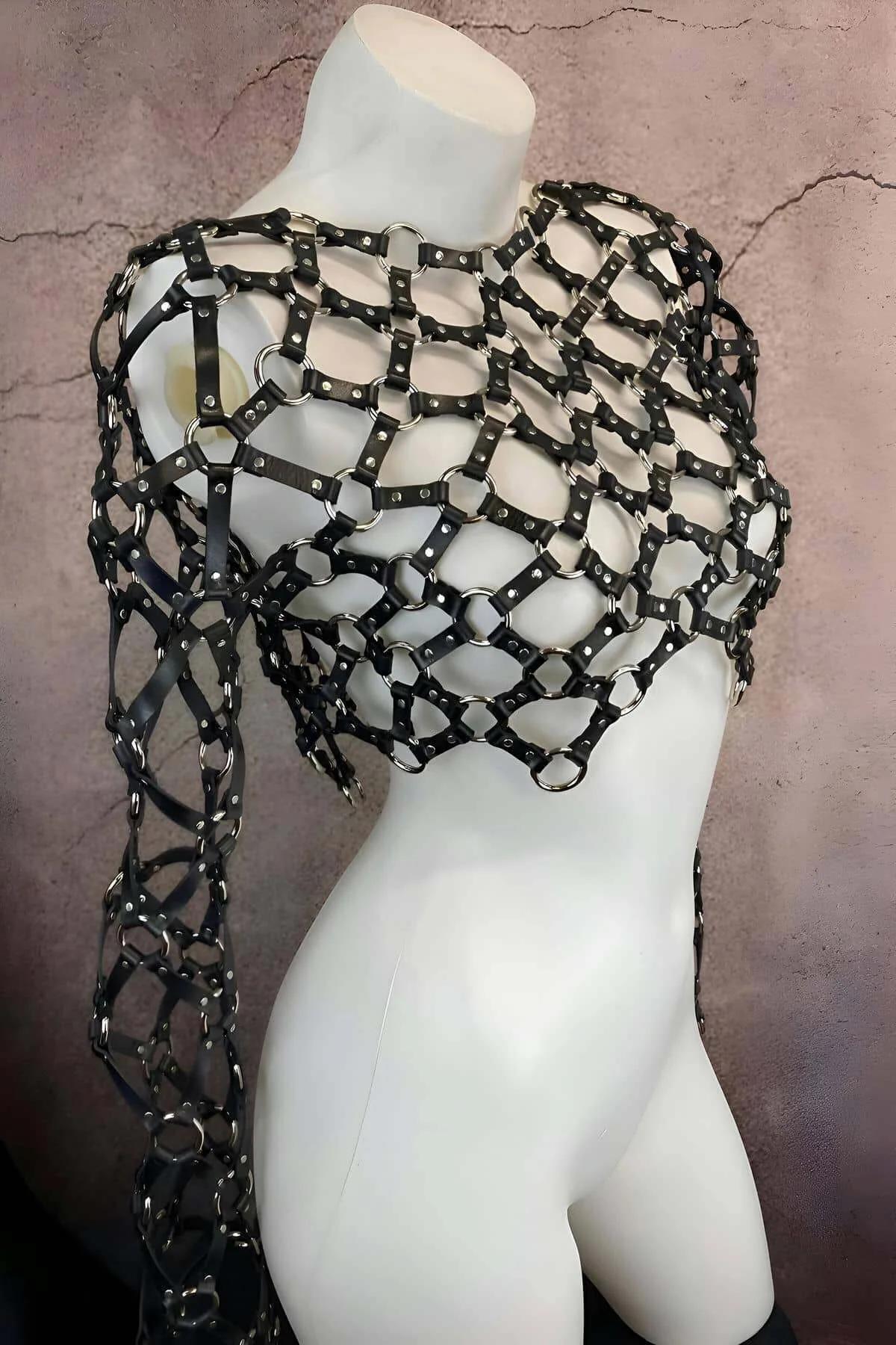 Full Body Harness with Mesh Sleeves and Rings