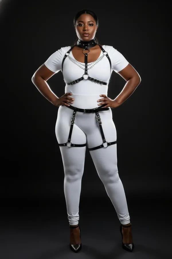 Full Body Harness Set with Garter Straps & Chain Details