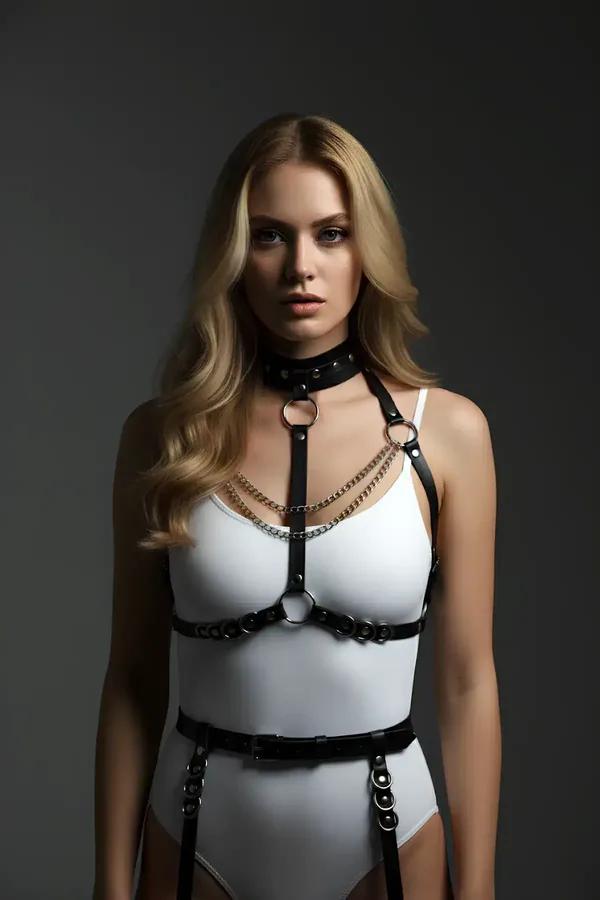 Full Body Harness with Choker & Thigh Garter Straps
