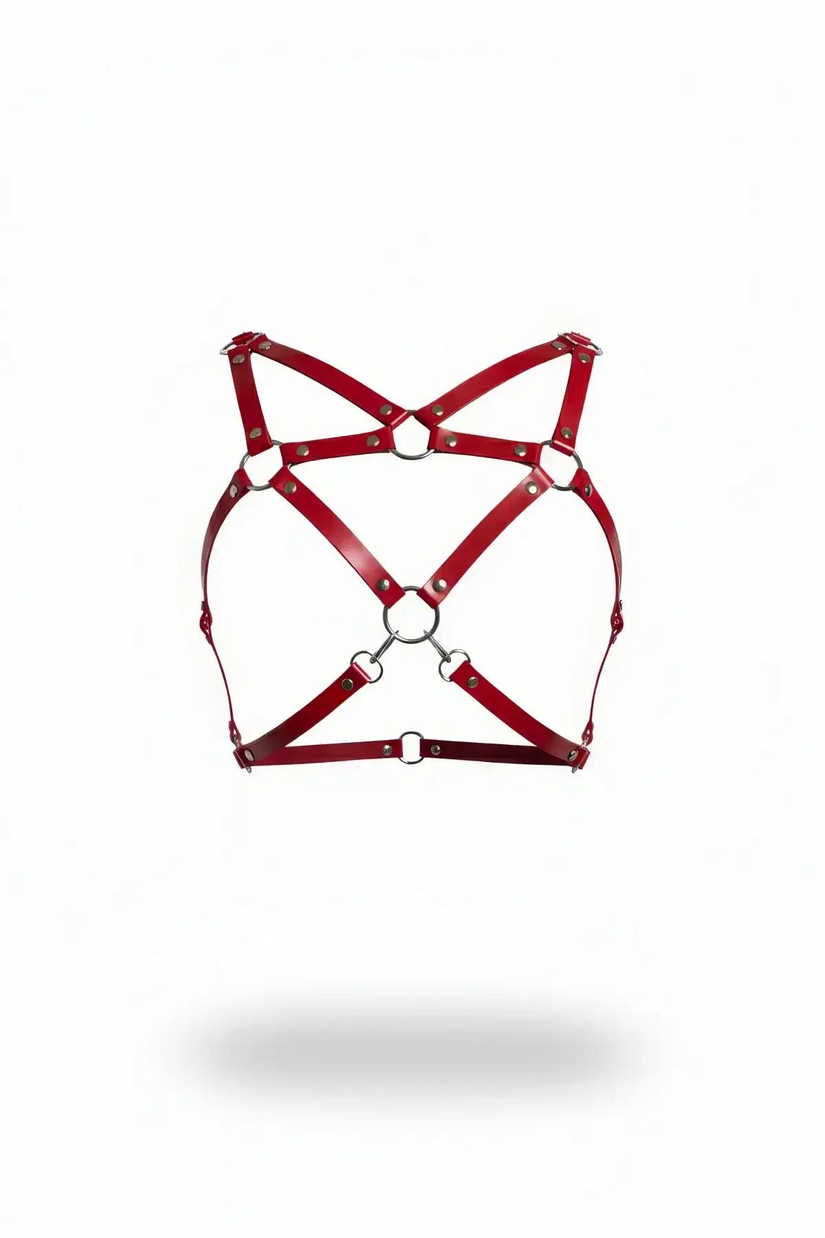 Red Faux Leather Chest Harness with X-Strap Design