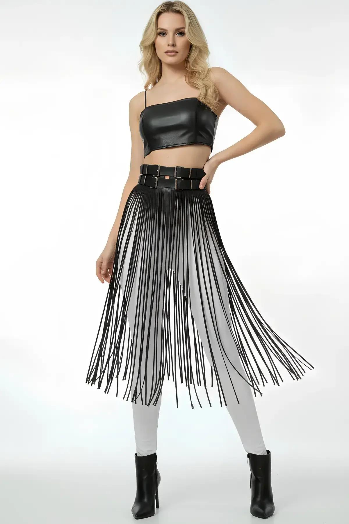 Fringe Overlay Belt with Adjustable Waist Straps