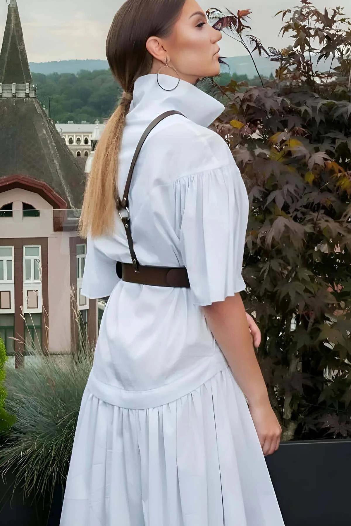 Espresso Faux Leather Chest Harness with Waist Belt