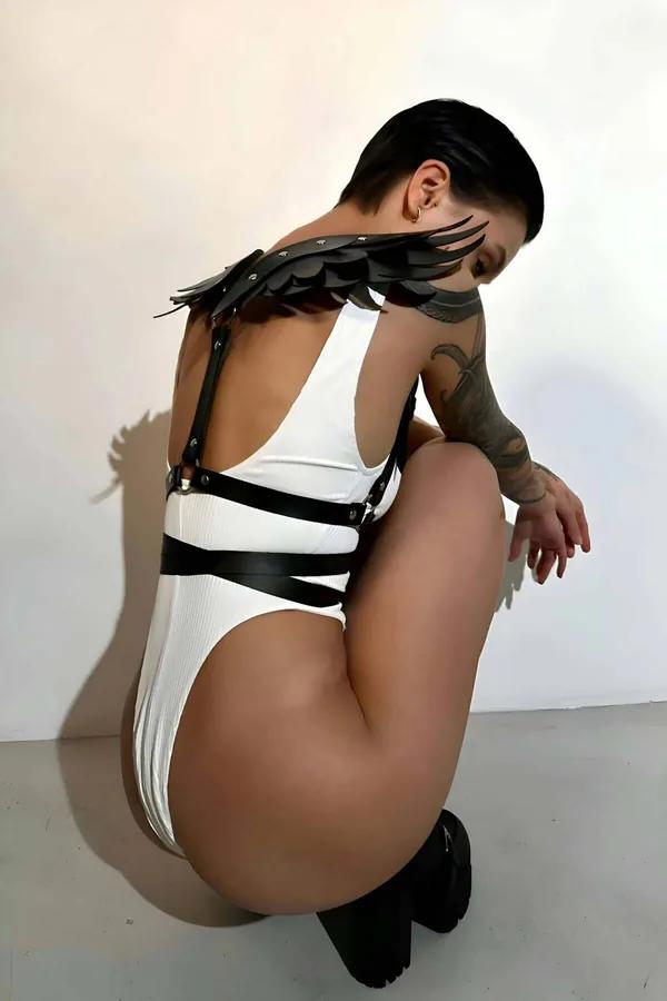 Winged Faux Leather Body Harness