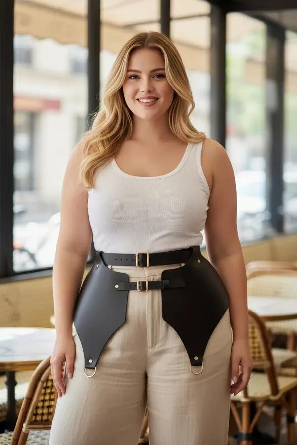 Faux Leather Hip Harness with Double Waist Belts