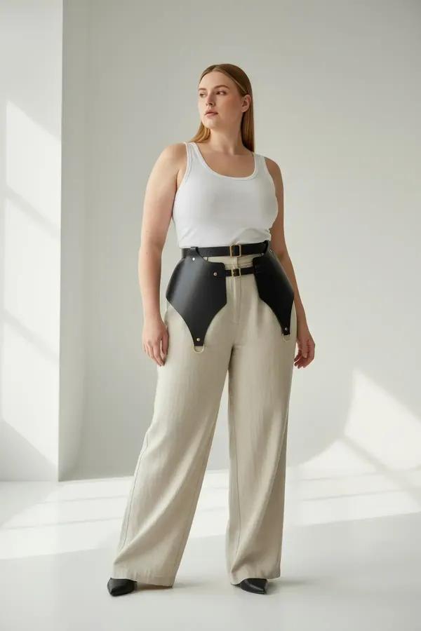 Faux Leather Hip Harness with Double Waist Belts