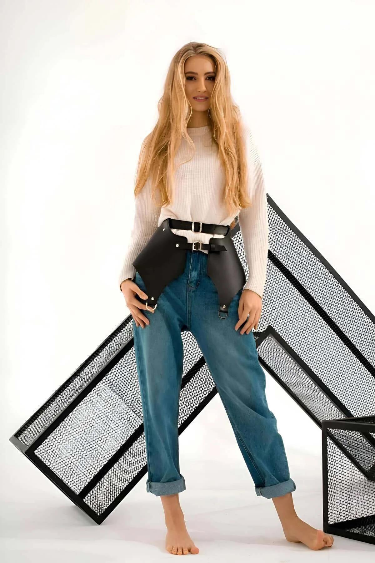 Faux Leather Overlay Skirt Harness Belt with D-Rings