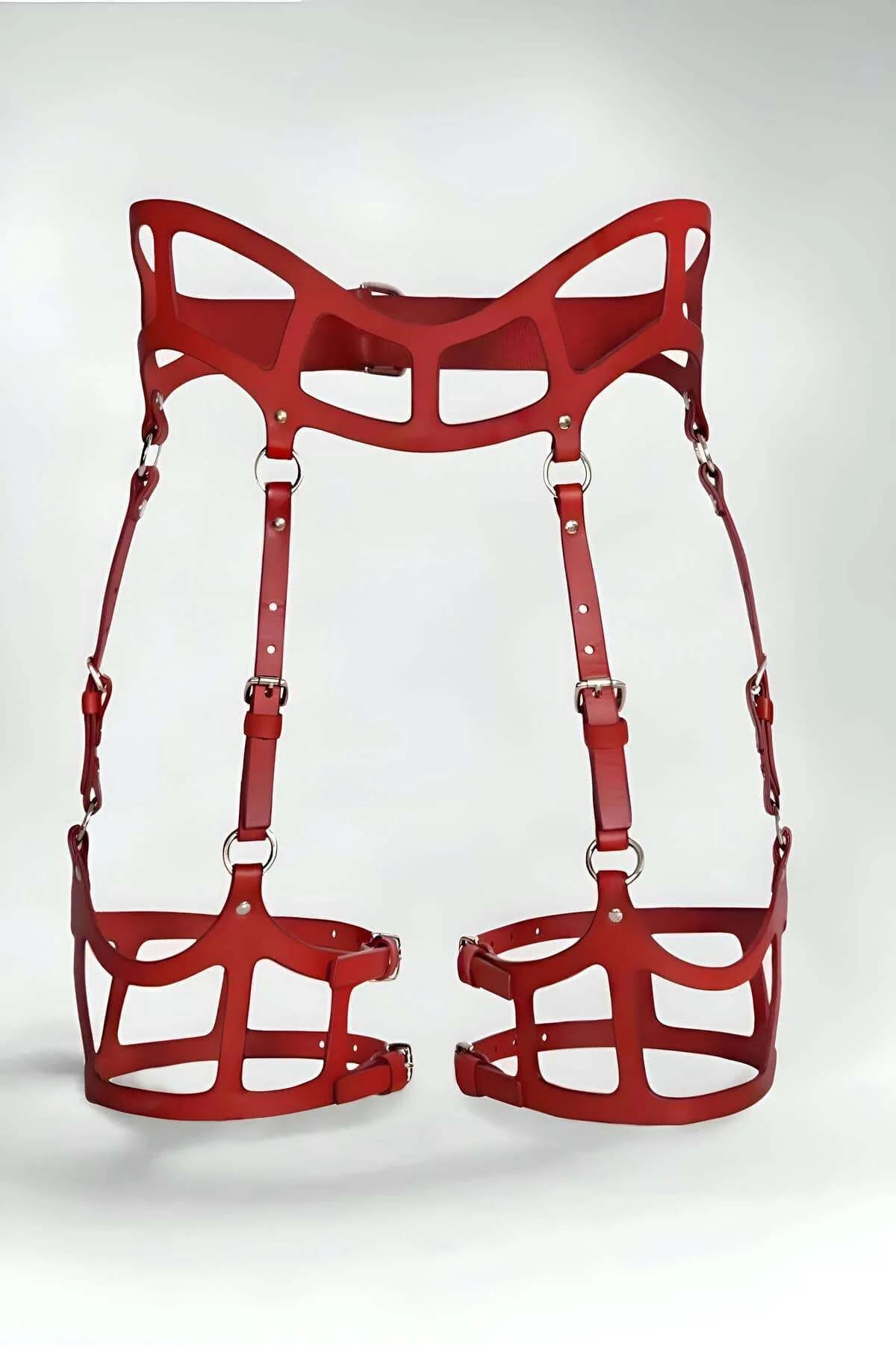 Caged High-Waist Garter Harness with Adjustable Leg Straps