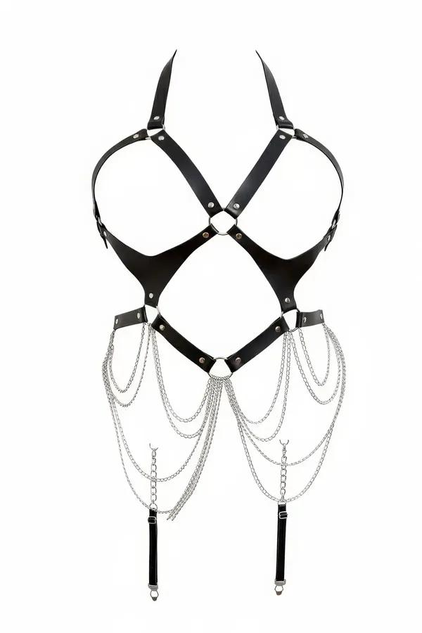 Body Harness with Layered Chain Garters
