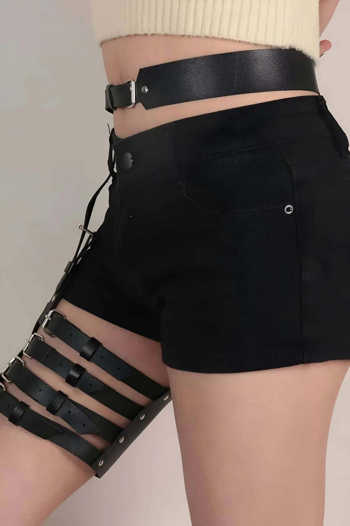 Adjustable Faux Leather Garter Harness