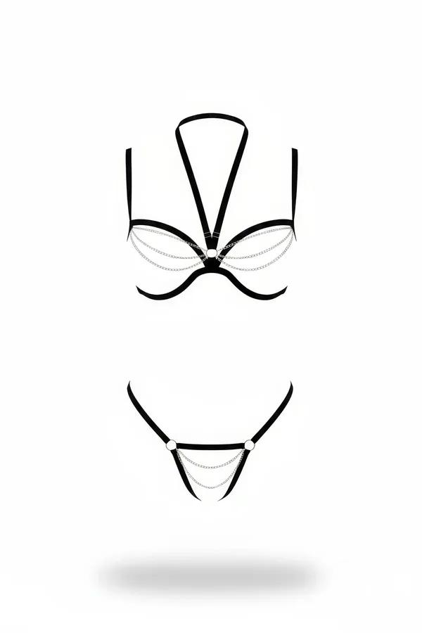 Faux Leather Harness Set with Chain Details