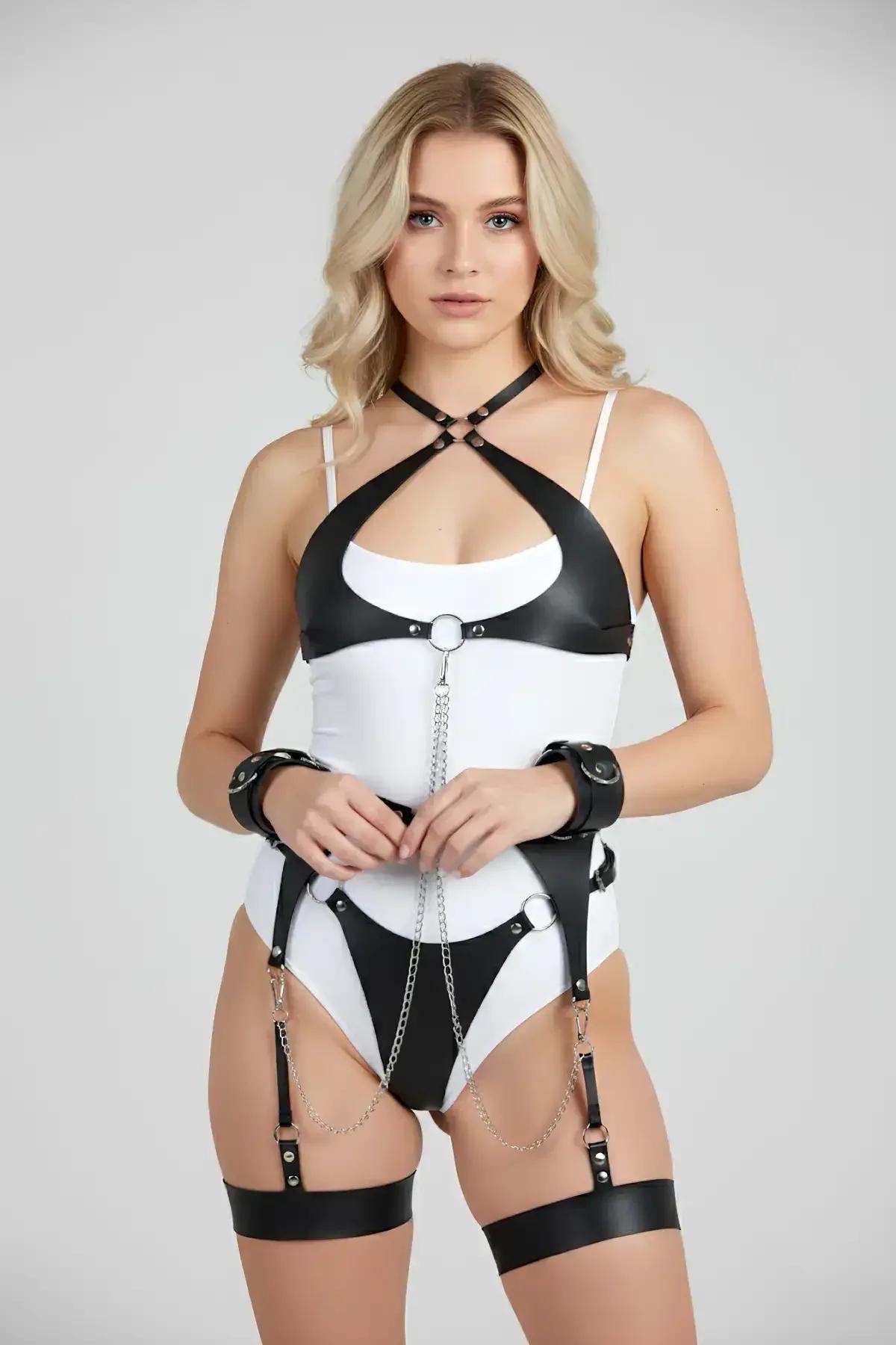 Full Body Harness Set with Garter Straps & Chain Detail