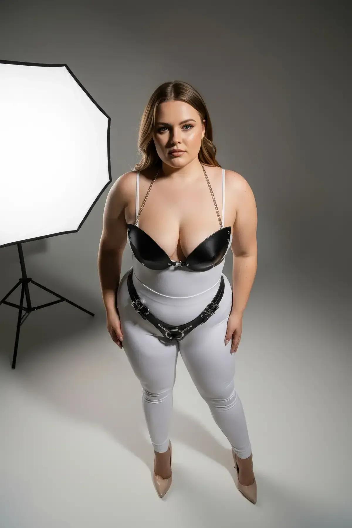 Black Faux Leather Bra Harness with Detachable Body Chain