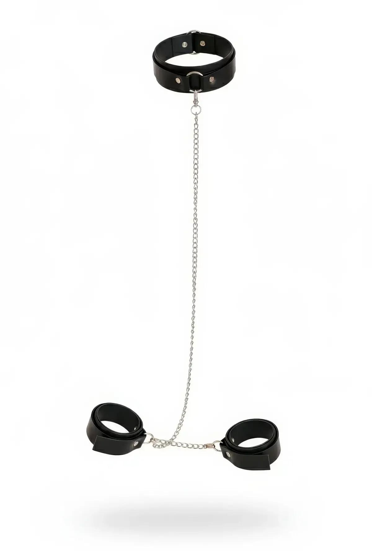Faux Leather Collar & Cuff Set with Detachable Chain