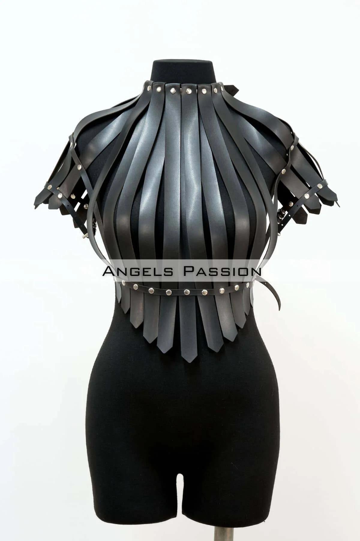 Black Faux Leather Studded Crop Harness Top