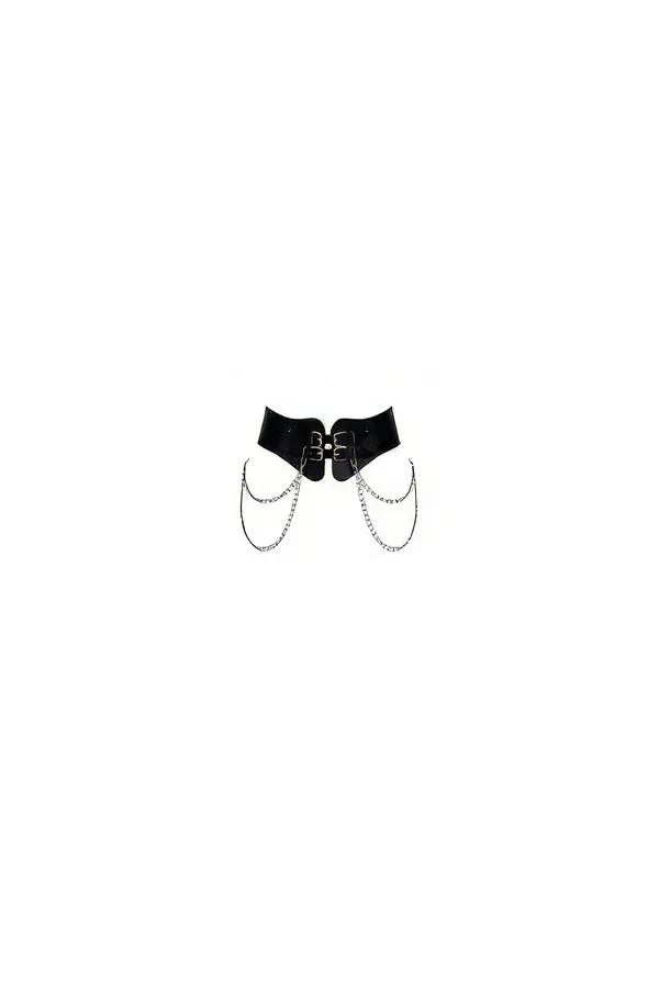 Wide Faux Leather Corset Belt with Double Buckles & Chains