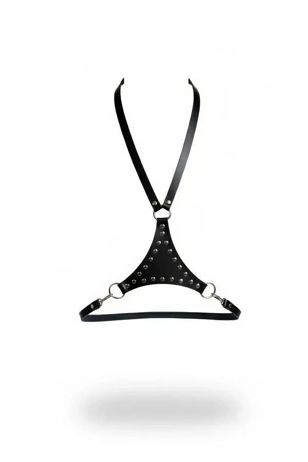 Studded Faux Leather Y-Strap Chest Harness with Adjustable Fit