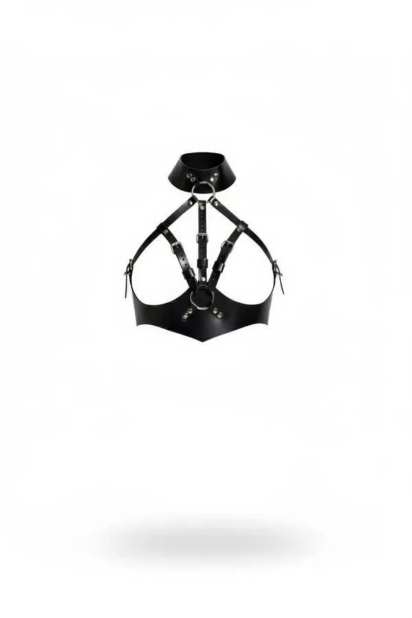 Caged Faux Leather Chest Harness with Choker Collar
