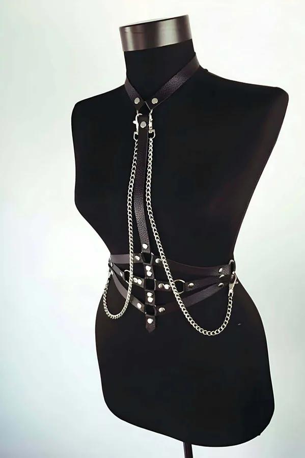 Chain Detail Faux Leather Body Harness
