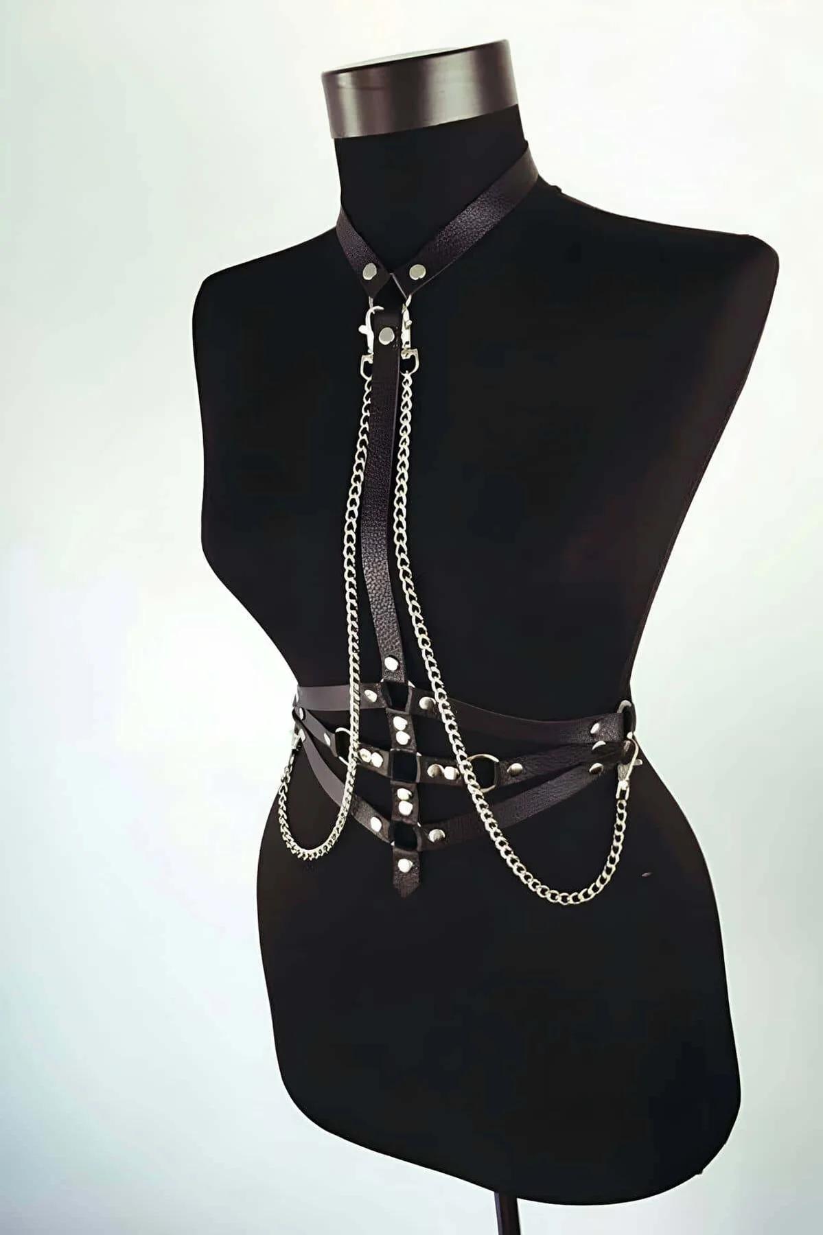 Chain Detail Faux Leather Body Harness