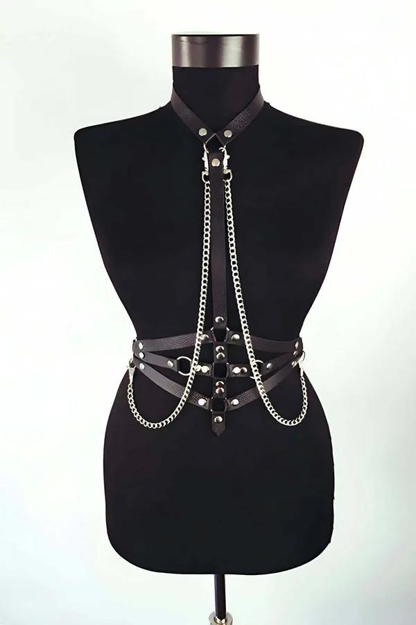 Chain Detail Faux Leather Body Harness