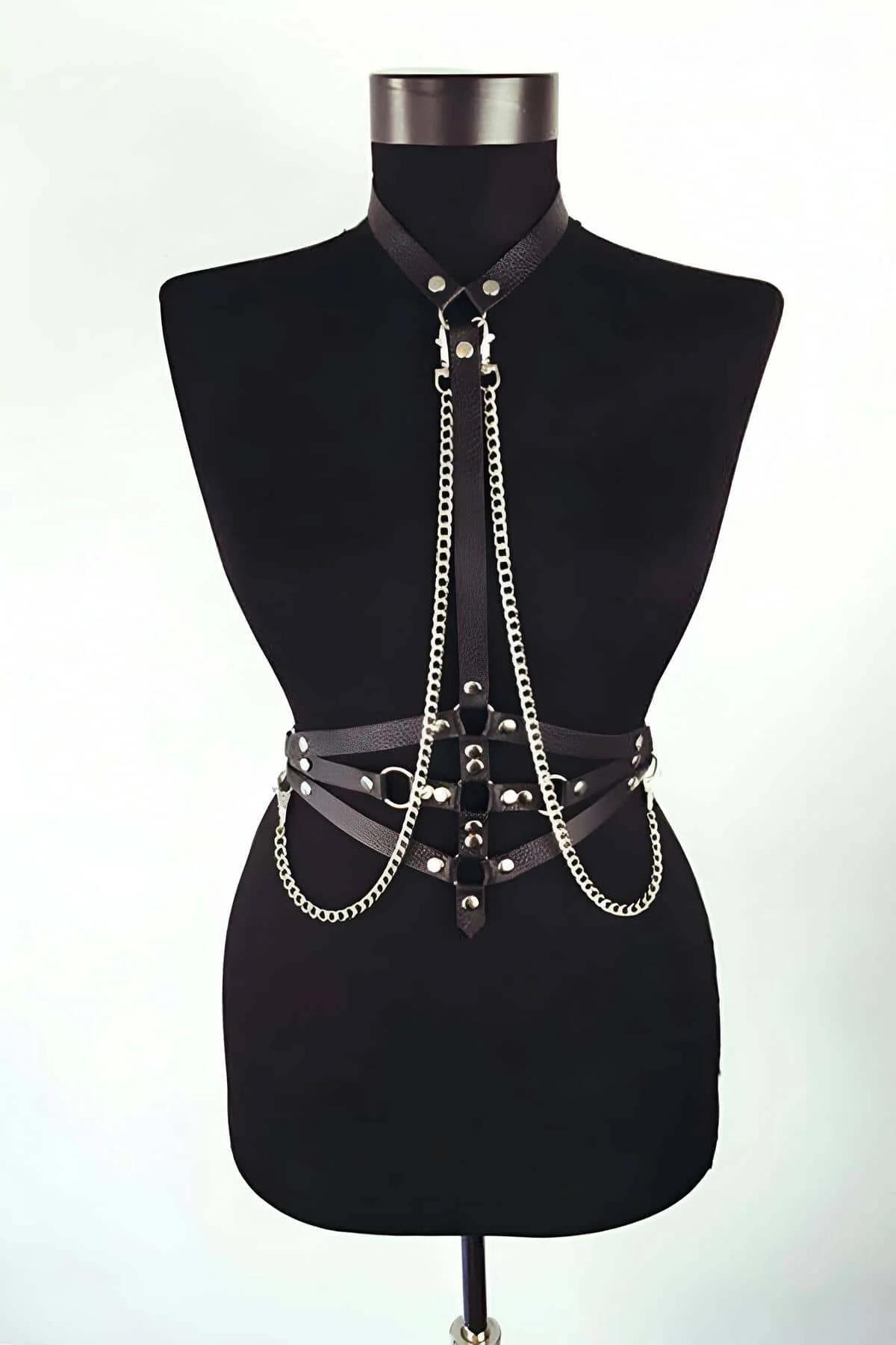 Chain Detail Faux Leather Body Harness