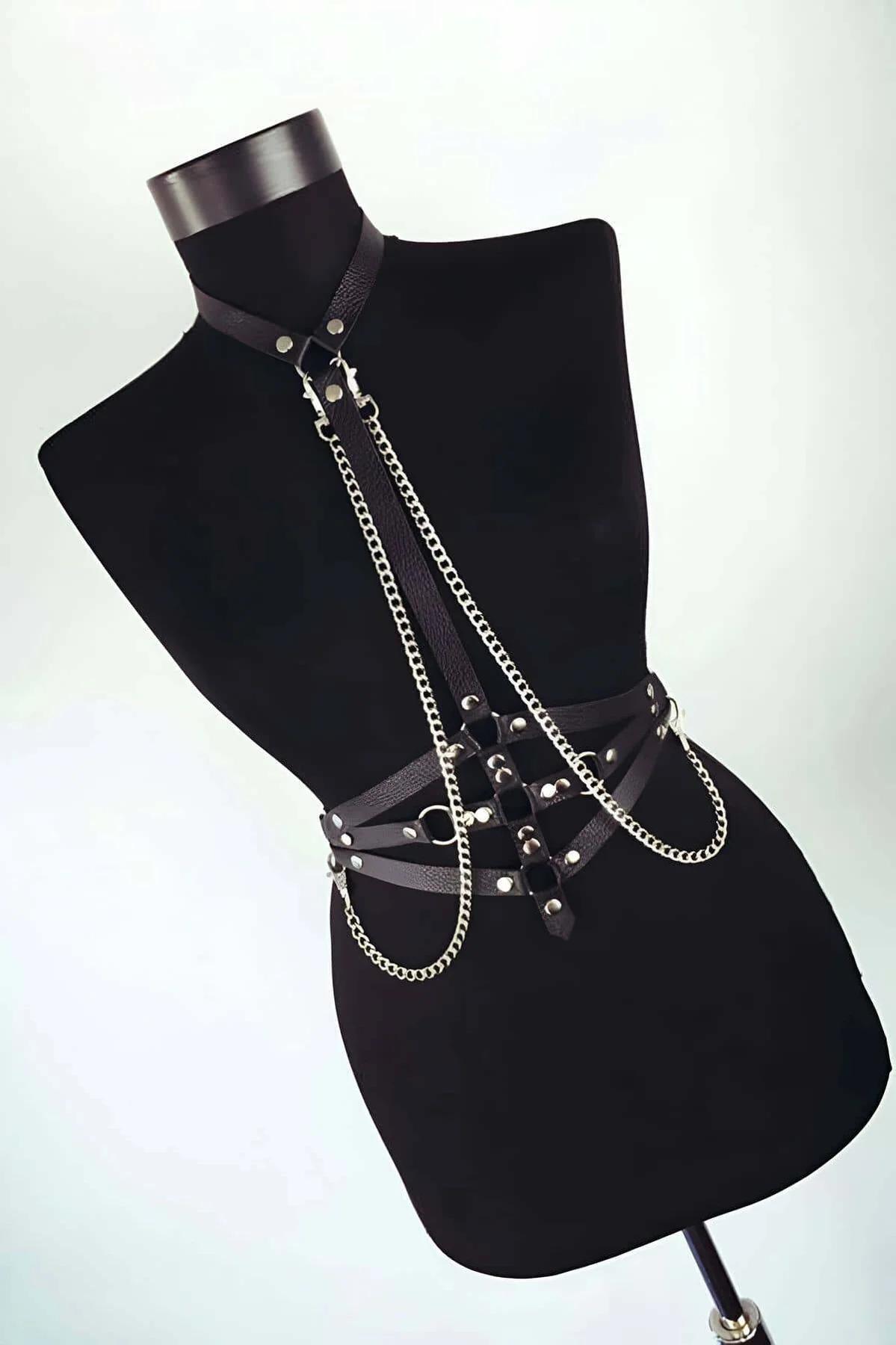 Chain Detail Faux Leather Body Harness